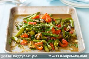 Garlic, Ginger and Soy Roasted Asparagus, Mushroom and Sweet Bell Pepper recipe