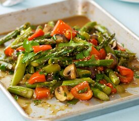 Garlic, Ginger and Soy Roasted Asparagus, Mushroom and Sweet Bell Pepper