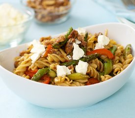 Asparagus, Mushroom, and Sweet Bell Pepper Pasta with Goat Cheese