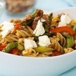 Asparagus, Mushroom, and Sweet Bell Pepper Pasta with Goat Cheese