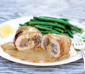 Chicken Breasts Stuffed with Garlic, Ginger, Ham and Tarragon