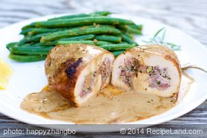 Chicken Breasts Stuffed with Garlic, Ginger, Ham and Tarragon