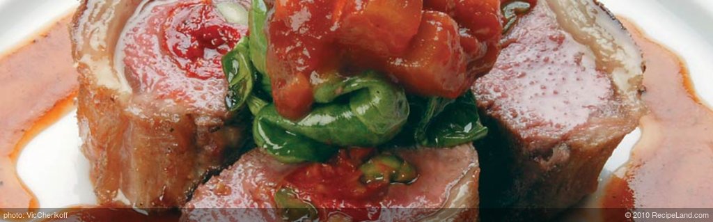 Lamb Loin with English Spinach Semi Dried Tomatoes and Bush Tomato Chutney