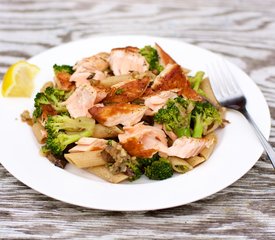 Salmon, Broccoli, and Mushroom Pasta