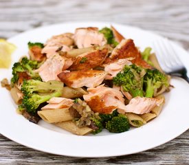 Salmon, Broccoli, and Mushroom Pasta