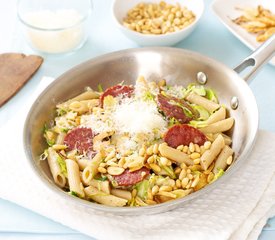 Brussels Sprouts and Salami Pasta with Pine Nuts