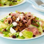 Caramelized Pears, Maple Walnuts Salad with Prosciutto and Goat Cheese