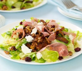 Caramelized Pears, Maple Walnuts Salad with Prosciutto and Goat Cheese