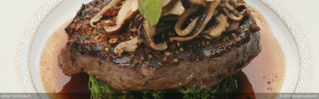 Ribeye Steak with Broccolini, Shitake Mushrooms and Wattleseed Jus