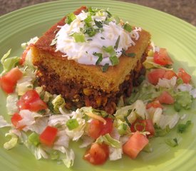 Green Chili Tamale Pie with Cheddar Cornmeal Crust