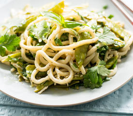 Lemon-Pepper Glazed Udon Noodles with Snow Peas and Coconut