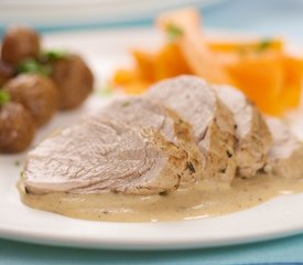 Pork Tenderloin Baked in White Wine, Cream Sauce, And Thyme