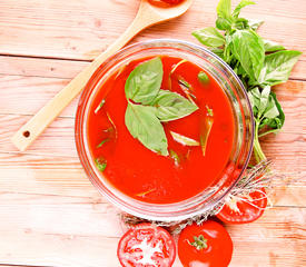 Cold Spicy Tomato Soup with Avocado and Chives