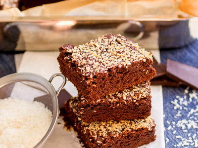 Olive Oil Brownies with Coconut