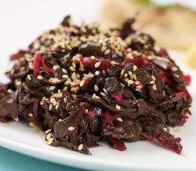 Braised Beet Greens with Vinegar and Sesame Seeds