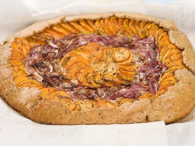 Cheesy Sweet Potato and Red Onion Tart