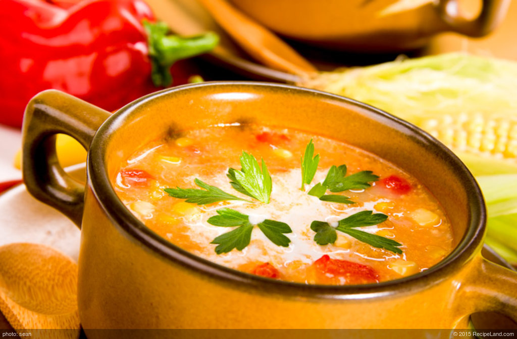 Creamy Corn Chowder with Fresh Basil and Cherry Tomato