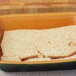 Bread lined casserole dish