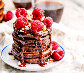 Chocolate Pancakes with Chocolate-Raspberry Sauce