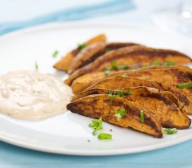 Roasted Sweet Potato Wedges with Smoked Chipotle Cream