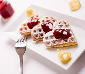 Buttermilk Waffles with Cherry-Almond Sauce