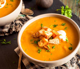 Cheesy Roasted Pear, Butternut and Leek Soup