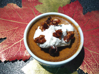 Pumpkin Maple Custards with Honey Glazed Walnuts