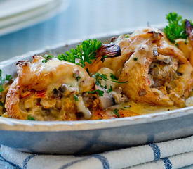 Stuffed Sole with Crab, Shrimp and Mushrooms