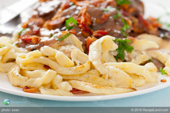 Spatzle noodles, browned in bacon fat