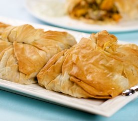 Phyllo Purses with Roasted Squash, Peppers, and Artichokes