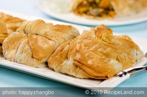 Phyllo Purses with Roasted Squash, Peppers, and Artichokes recipe