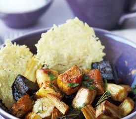 Root Vegetables with Parmesan Cookies 