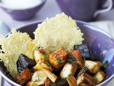 Root Vegetables with Parmesan Cookies 