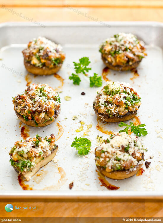 Leftover Stuffing Stuffed Mushrooms