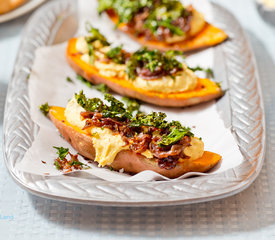 Roasted Sweet Potatoes with Hummus and Crispy Kale