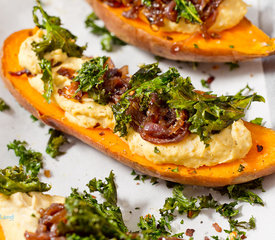 Roasted Sweet Potatoes with Hummus and Crispy Kale