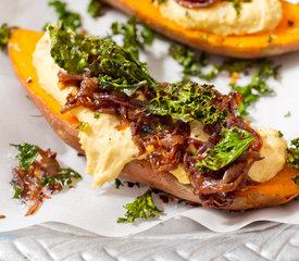 Roasted Sweet Potatoes with Hummus and Crispy Kale