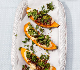 Roasted Sweet Potatoes with Hummus and Crispy Kale