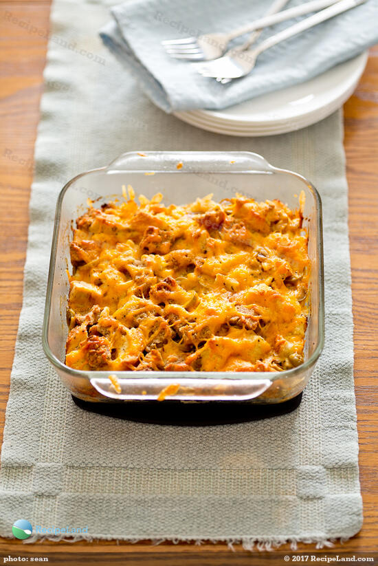 Leftover turkey strata fresh from the oven