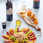 Italian antipasto platter with cheese board and port