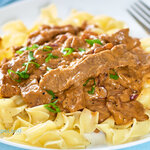 An easy main dish that turns beef strips and onions on a bed of egg noodles into a tasty easy weeknight meal that's packed with flavor.