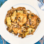 Quick, easy and tasty. Chicken cutlets in a quick pan sauce with wine, mushrooms and artichoke hearts. Great for a week-night meal as it comes together so quickly.
