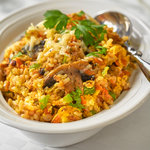 For brunch recipes; this is one of our favorites. An excellent way to use up leftover brown rice with eggs, cheese, and veggies for a quick healthy breakfast.