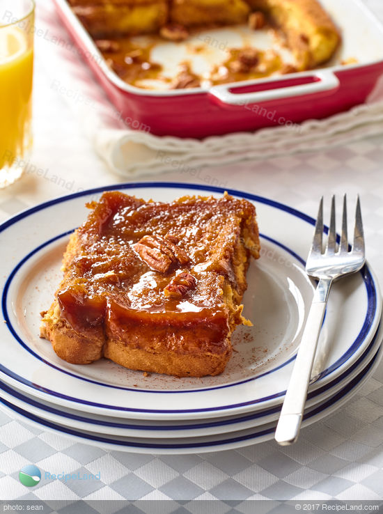 Our best french toast recipe.  Overnight caramel french toast with pecans.
