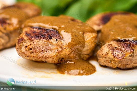 Close-up of prepare pork tenderloin Diane recipe