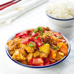 Asian cod recipe. Asian marinated meaty cod with a crispy coating, colorful tender-crisp veggies, all glazed with a sweet-sour sauce.