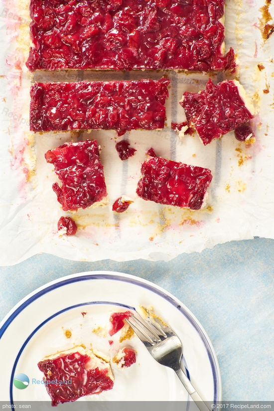 Cherry cheesecake bite-sized bars. Super easy and yummy! Always a hit at get-togethers. No leftovers.