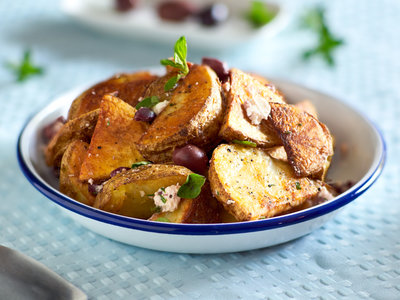 Oven-roasted Potatoes with Garlic, Olives, Feta and, Oregano