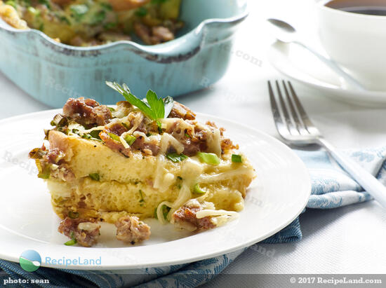 Authentic sausage casserole done right. Creamy custard-like interior with crispy edges and two cheeses interwoven. Say no-more. Make-ahead makes it painlessly delish.