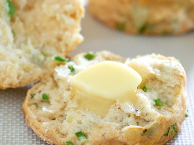 Flaky Garlic Scape Buttermilk Biscuits with Swiss Cheese
